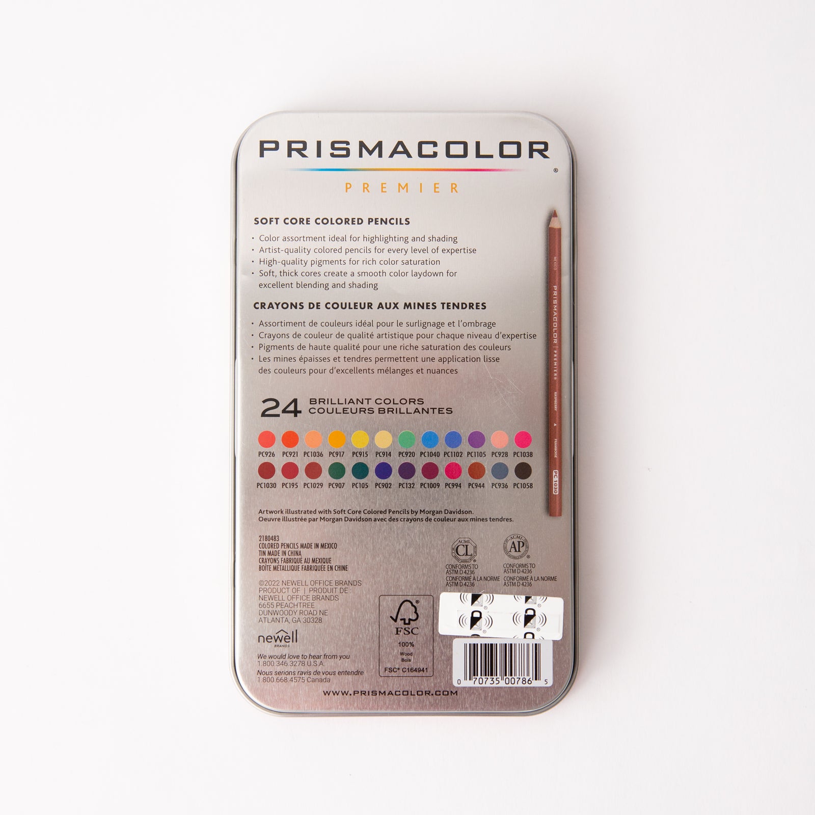 Prismacolor colored pencils set on a white background