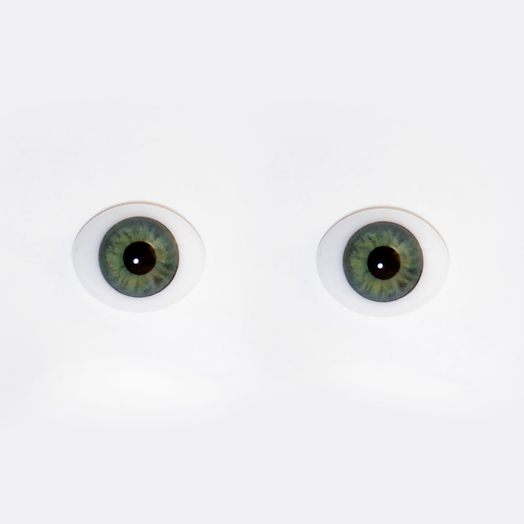 14mm Green - Oval Glass Eyes - 1 Pair - #1458