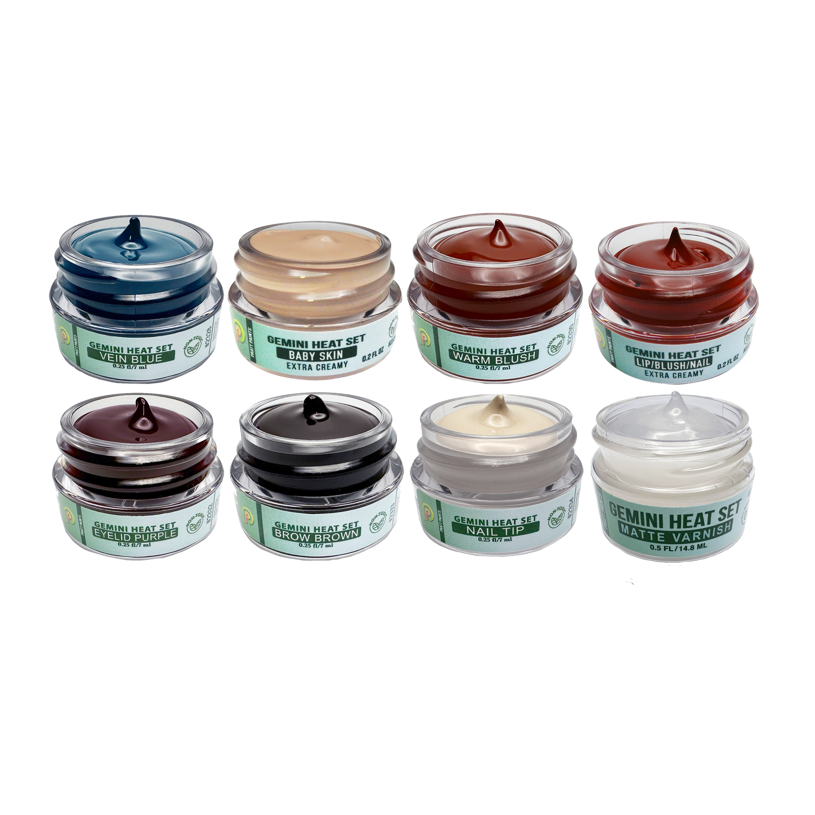 Set of eight Gemini heat set paints, Good for all your heat set painting projects.