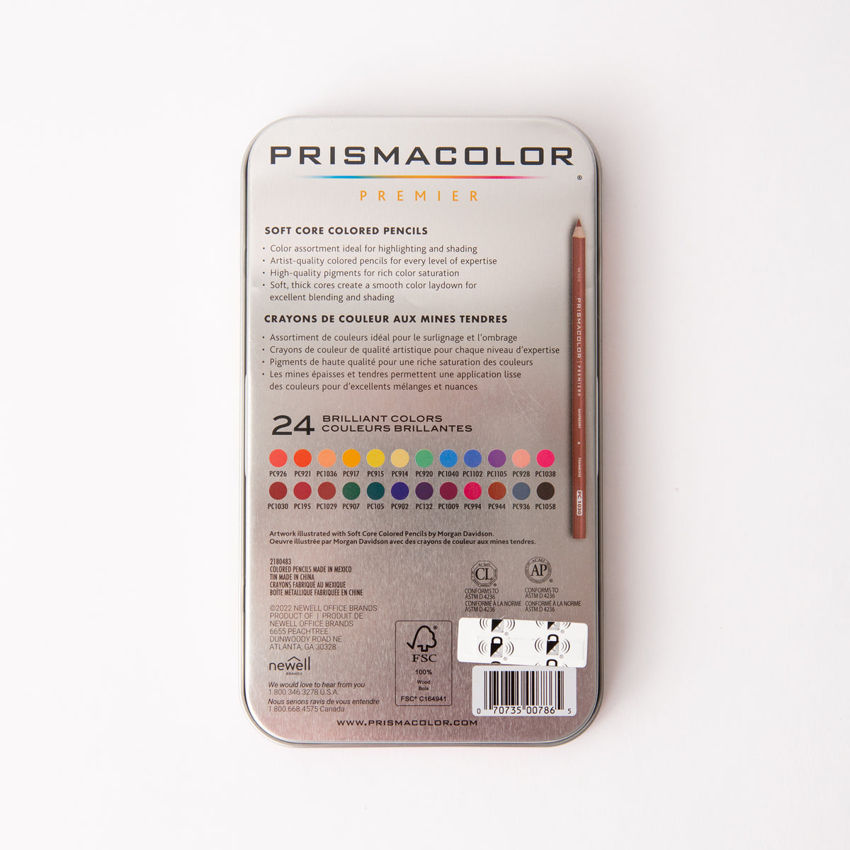 Prismacolor colored pencils set on a white background