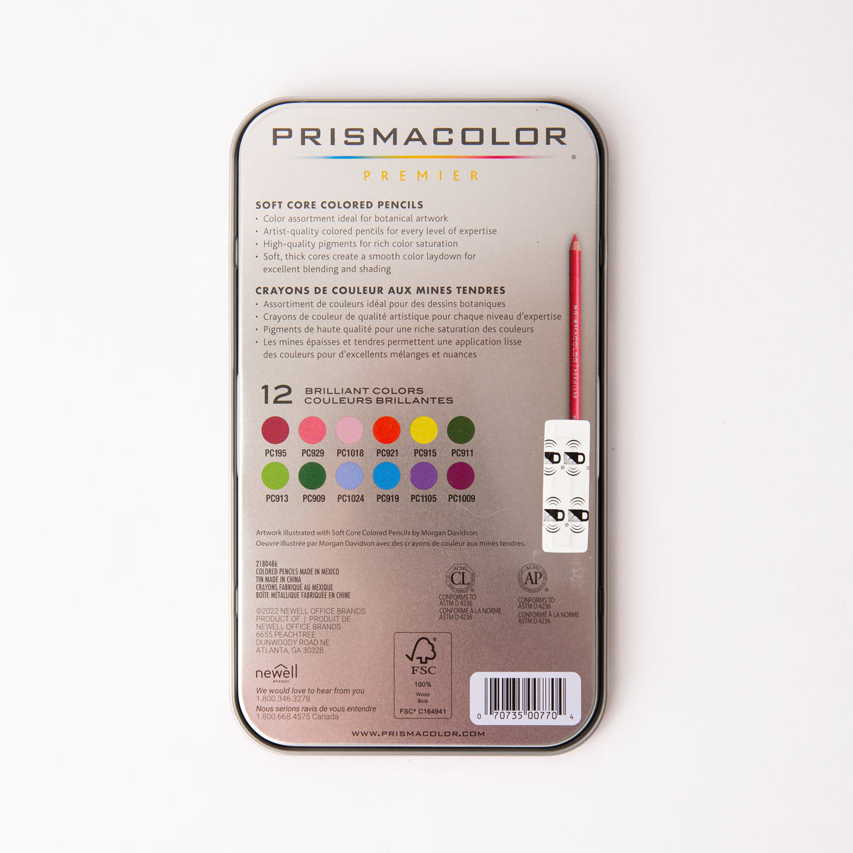 Packaging of Prismacolor Premier soft core colored pencils on a white background
