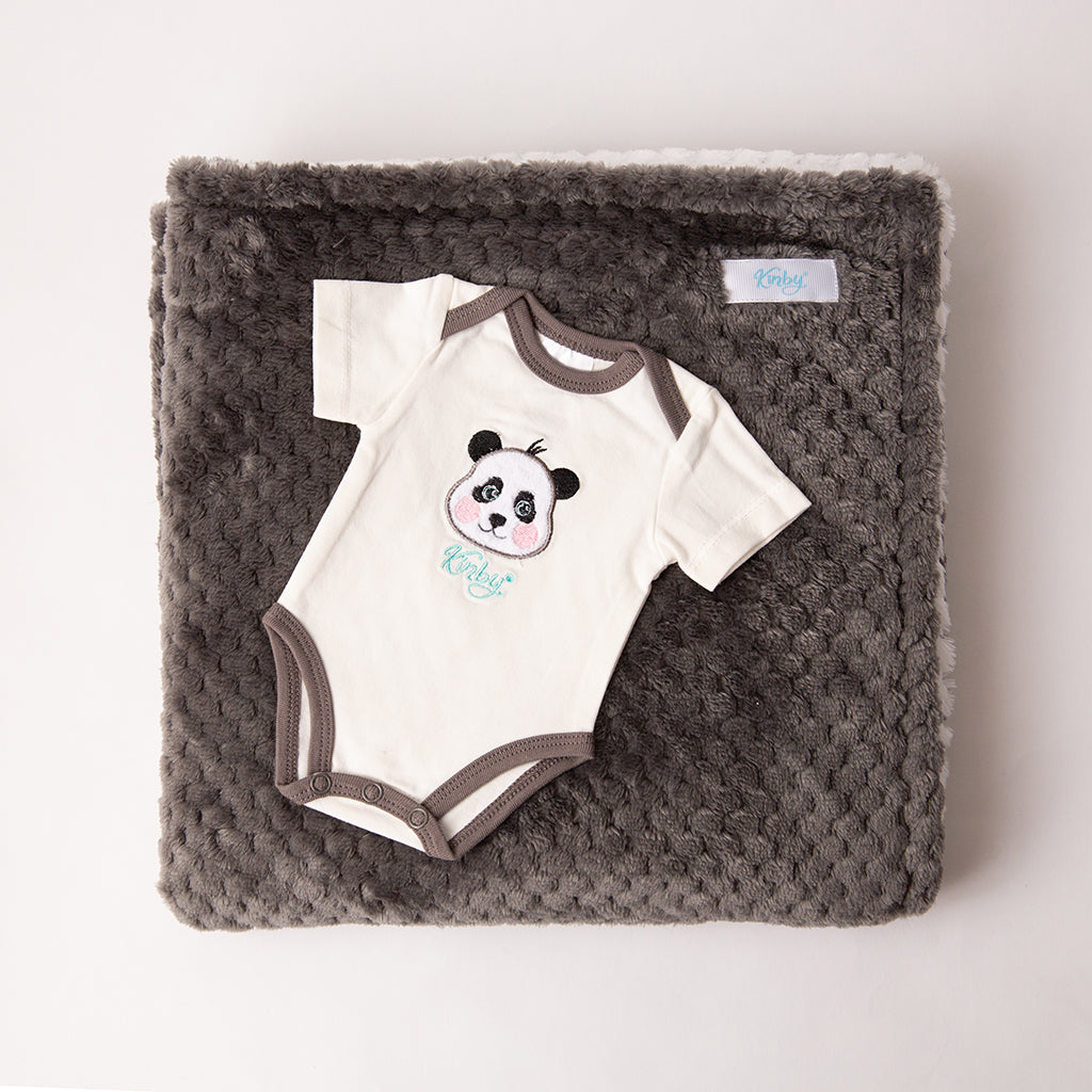 *Panda - Blanket, and Bodysuit Set - #7019