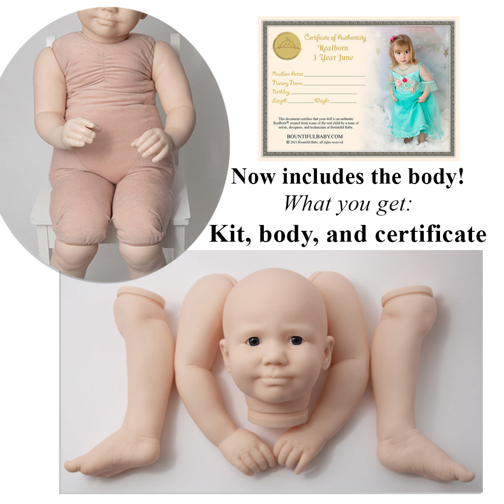 Realborn® June 3 Year Toddler (36" Reborn Doll Kit AND Body)