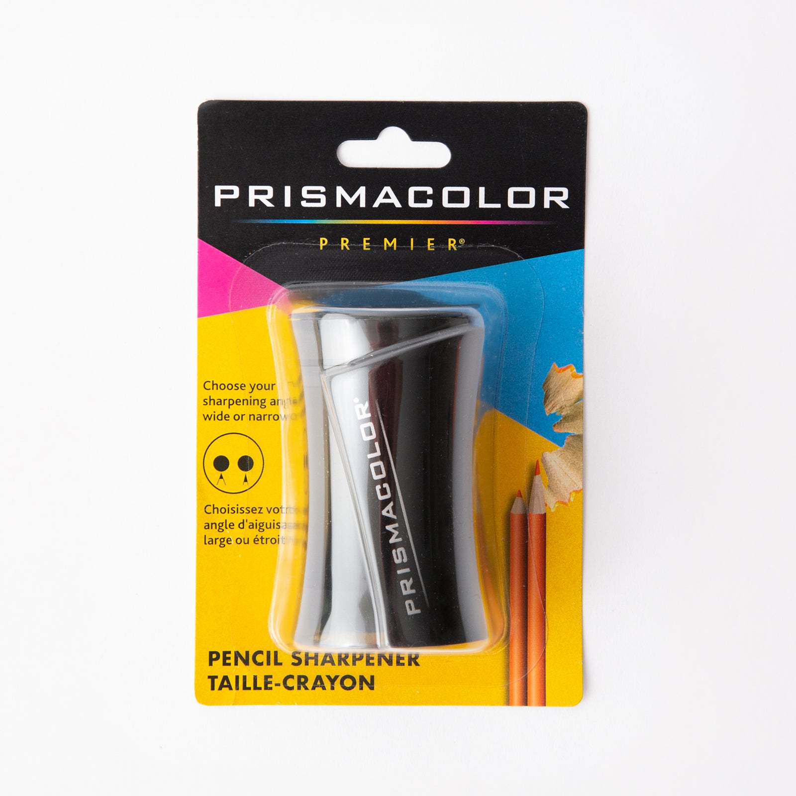 Prismacolor pencil sharpener in packaging on a white background