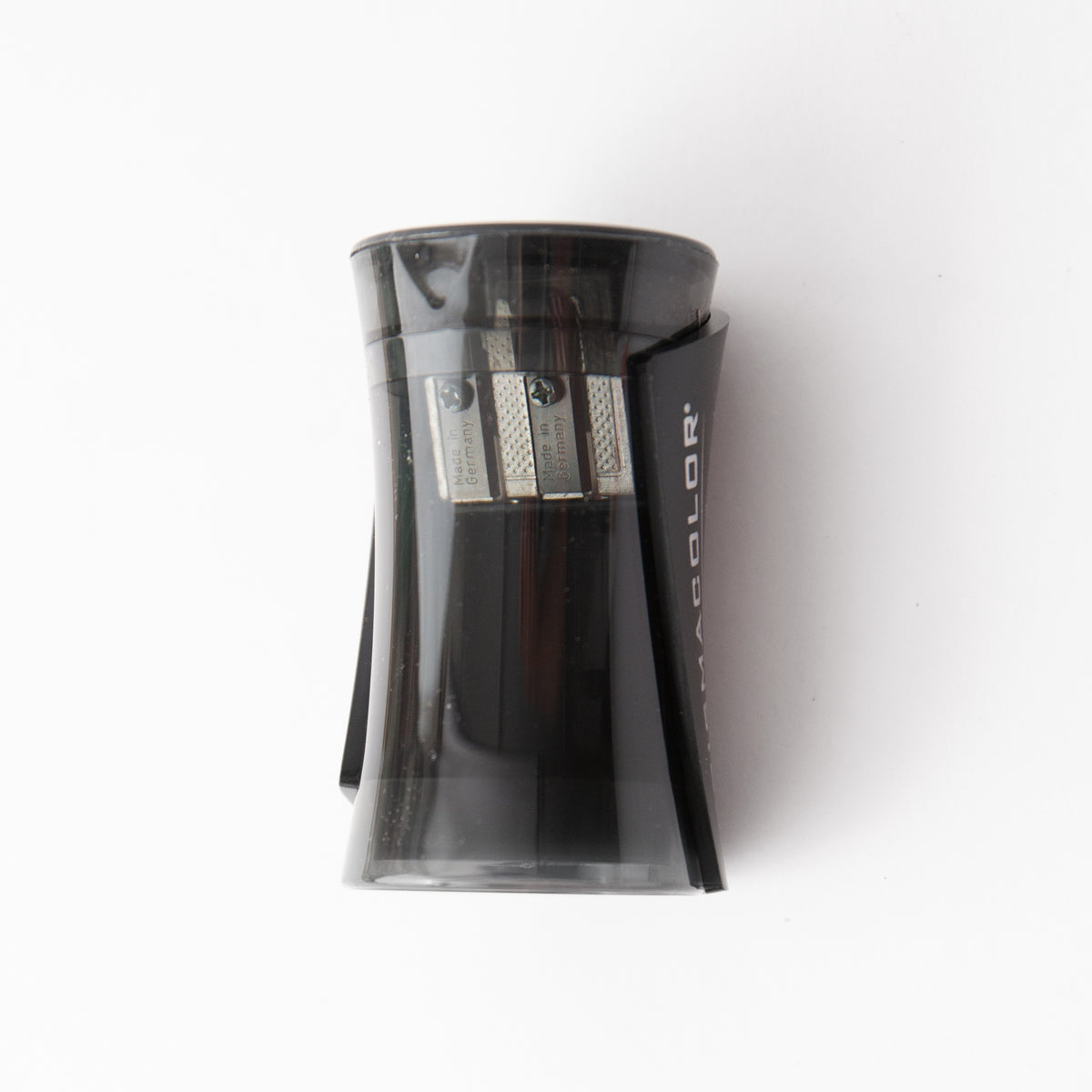 Black pencil sharpener on a white background