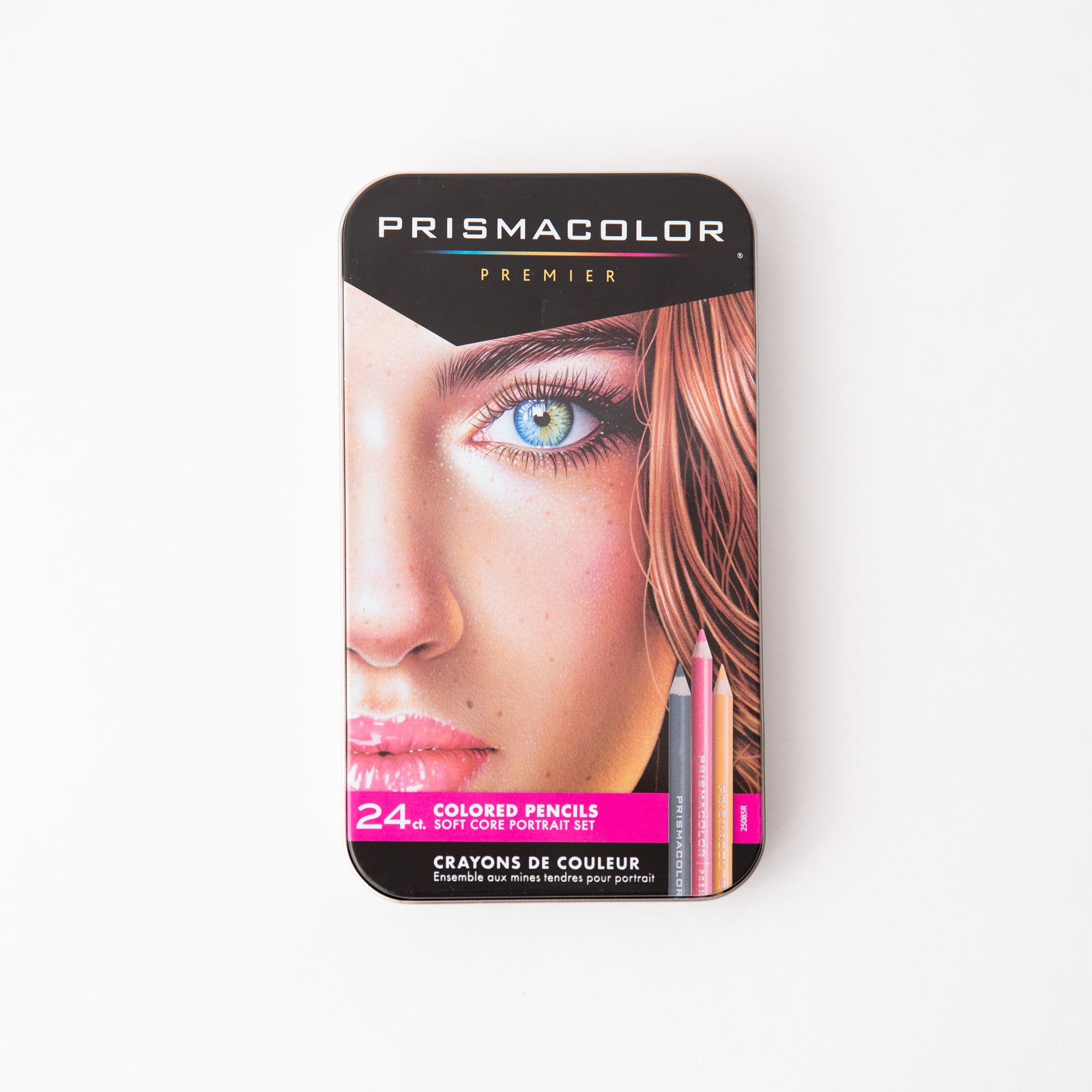 Prismacolor colored pencils set with a face illustration on the packaging
