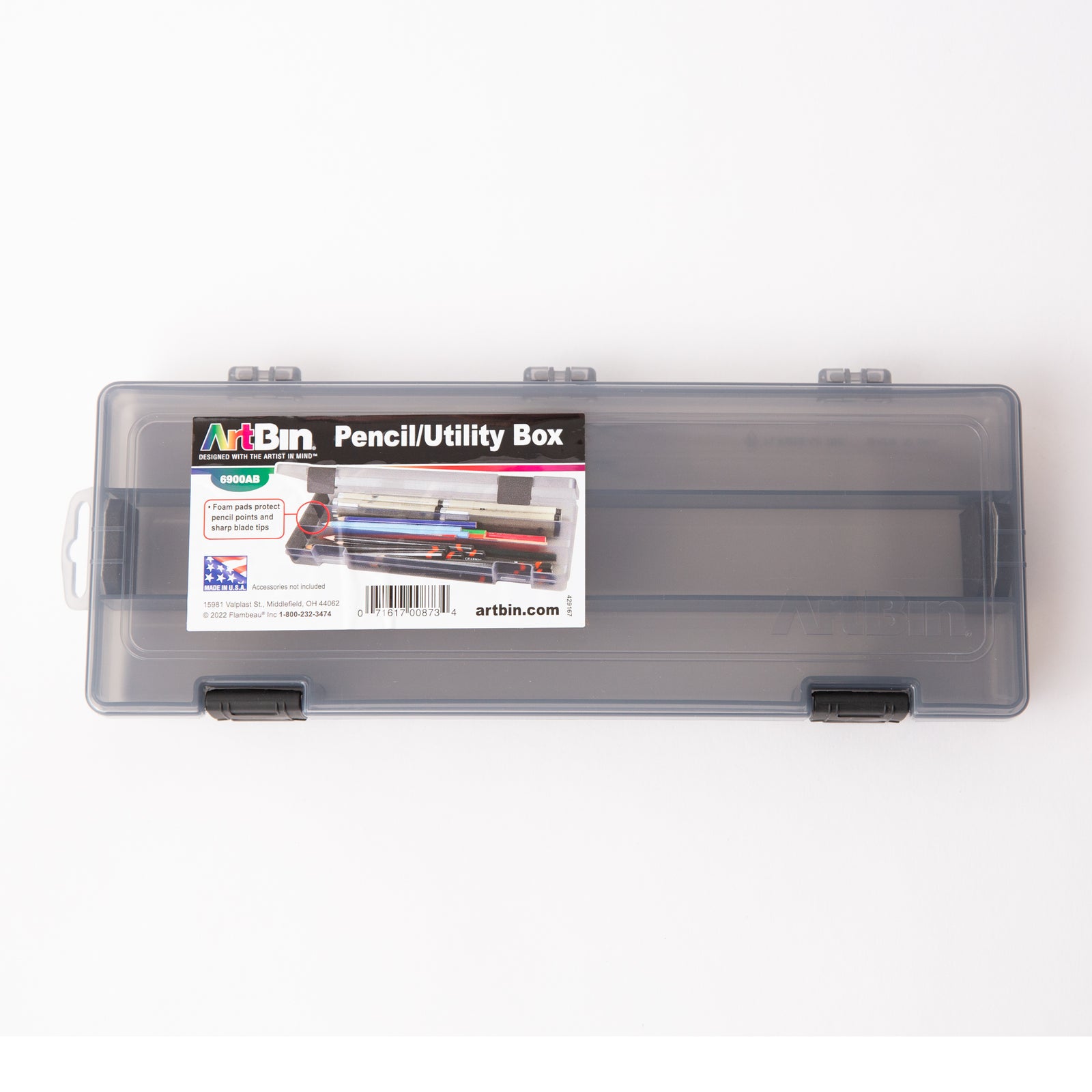 Clear pencil/utility box with ArtBin label on a white background